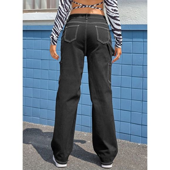 Azura Exchange  Black High Waist Straight Leg Cargo Pants with Pockets - Picture 2 of 15